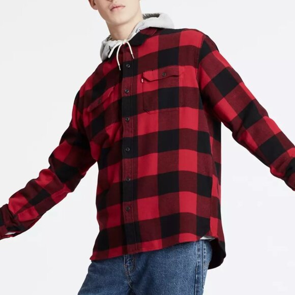 Levi XXL Red Black Relaxed plaid shirt NWT - Picture 2 of 3